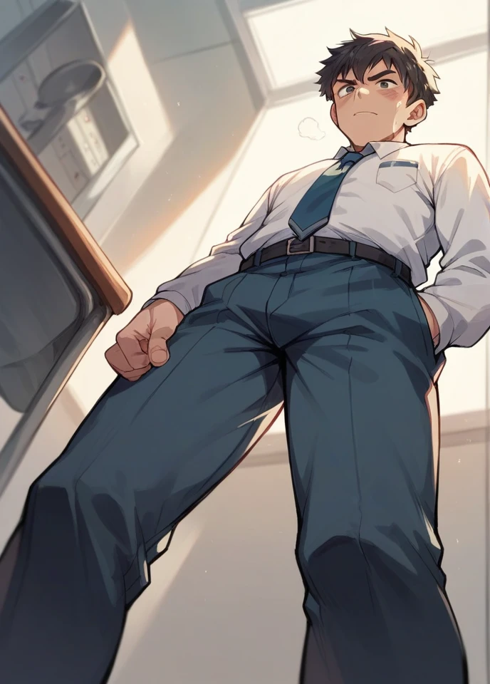 vane /(granblue fantasy/)、muste piece, ,NSFW,best quality,male,solo,beautiful detailed skin、Glittering oiled skin,blush、(white shirt,black apron, cafe uniform,detailed face,blush,Panting、泣いている,orgasm:1.2), complicated and elegant、sexy、 Strong muscles、spread legs,(anal,penis,sex,projectile cum,semen,:1.3),kitchen
