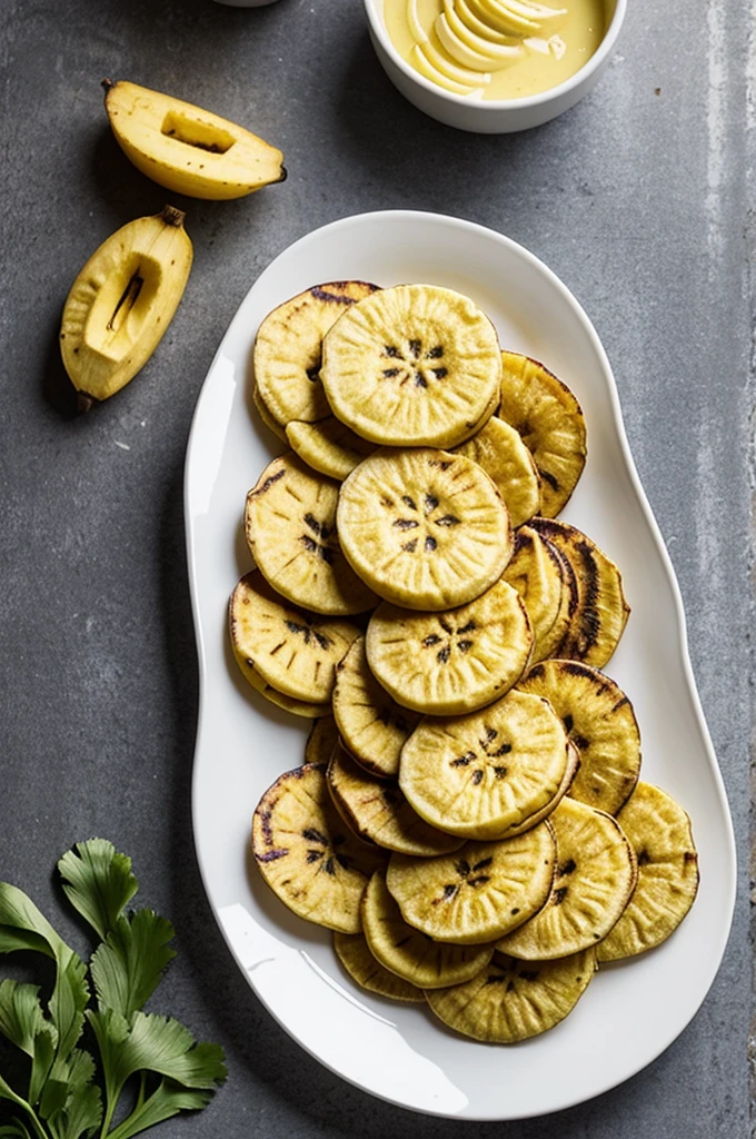 Generate an image of a project about plantain patacones, for a banner