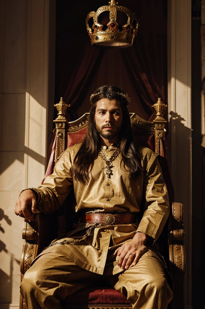 A king sitting on a throne wearing a crown has a name behind the dual wall einarto hd