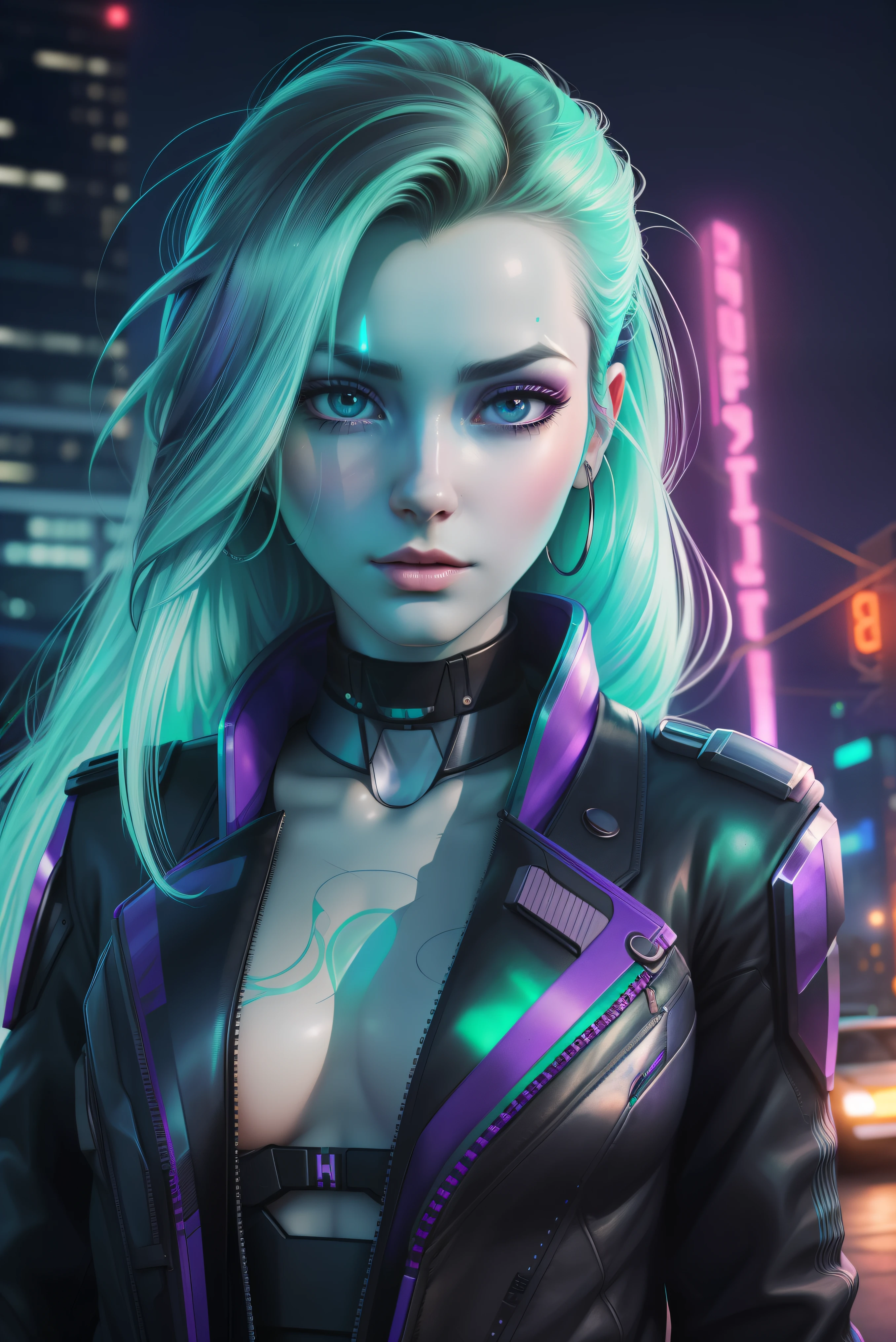 Kizi, prettify,cyber punk,futurist,sheen,sheening,natta,Street,Unripe_body hair,collected_body hair , (work of art,detailded,high resolution:1.4)