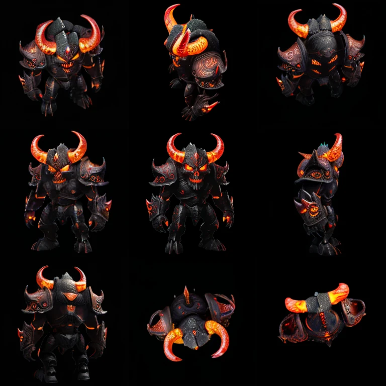 (highres,lava,lava weapon:1.1),red glowing eyes,demonic armor:description,demonic patterns,skull motifs,demonic horns