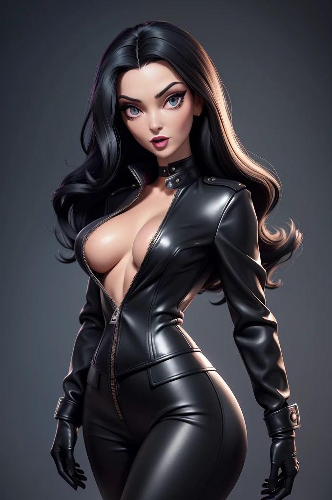 obra prima, melhor qualidade, ((one woman only,)) ((harris faulkner, glamor makeup, big cheeks,)) brown bob hair, head back, eyes closed tight, big open mouth, ((face of orgasm,)) wearing shiny black pvc biker jacket, ((jacket is unzipped and wide open, nip slip,)) jacket has padded puff shoulders, shiny leather gloves, ((brown distressed leather skinny pants,)) body is skinny, shiny tight ass, ((facing wall, arched back, thrusting pelvis,)) (camera view of whole body,) looking up at me, shallow depth of field, highres, HD, 8k, anatomically correct