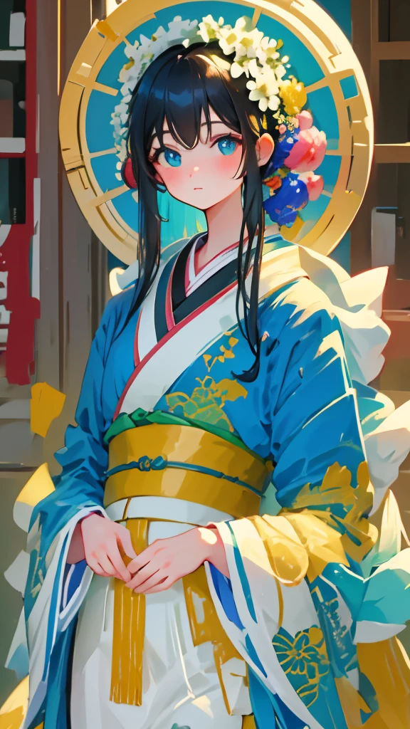 Tabletop, Highest quality, Very delicate and beautiful girl,Very delicate and beautiful, World Masterpiece Theatre, Very detailedな, Very detailed, Highest quality, Very beautiful silky black hair,kimono,Japanese Clothing,落ち着いた色合いのkimono,ナチュラルカラーのkimono, High resolution, Very detailed,1 Girl, Highest quality, shape, Looking at the audience, Material, canvas, Oil, Genuineistic, Realist ,Genuine,Great background,Otherworldly background,