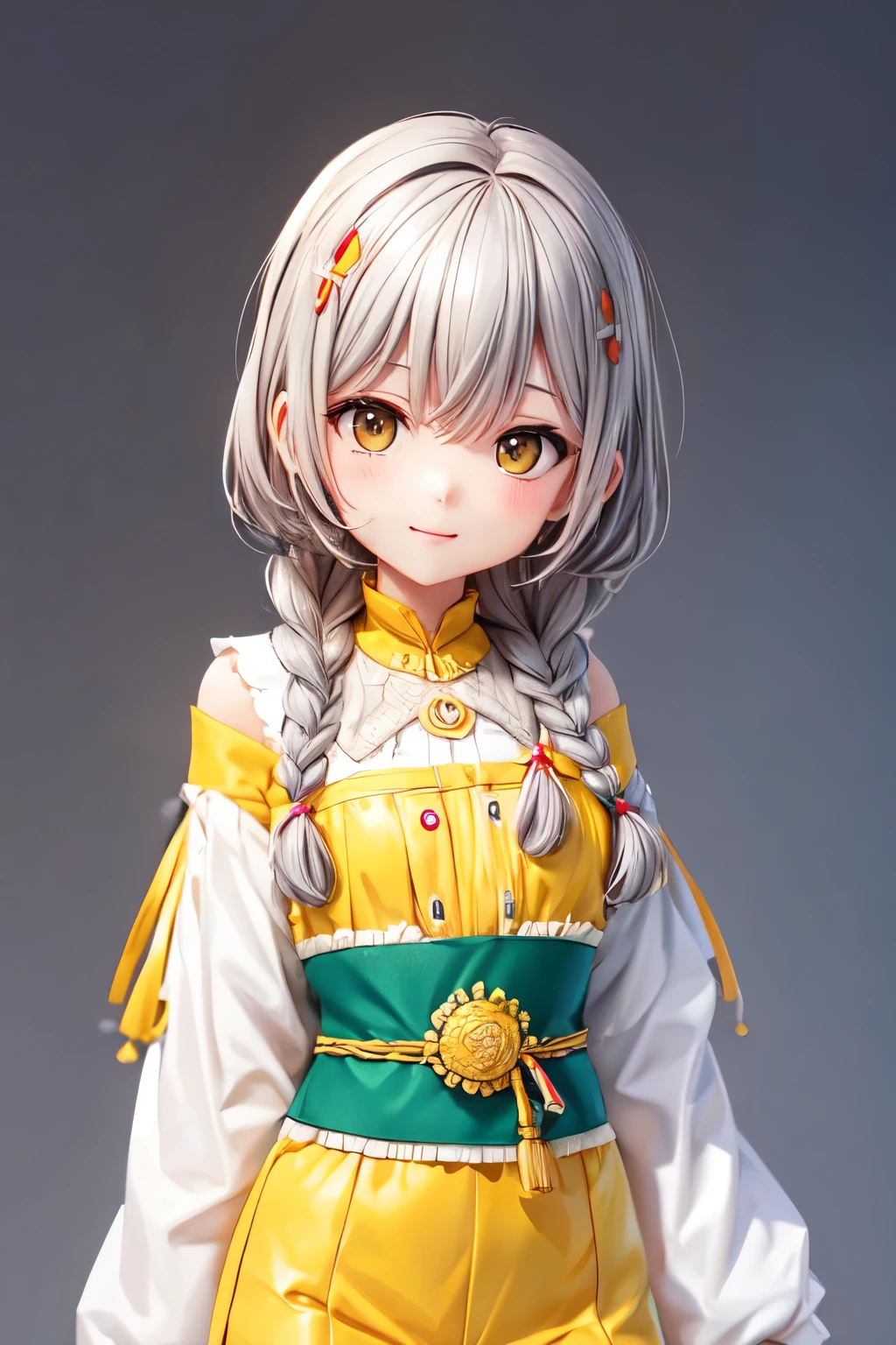 (No background), ((cute)), (Gray Hair), (Braid), , festival