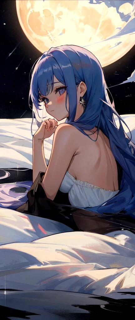 Mature medium long hair sexy cute girl wearing blue hair purple crop and panrolon 8k quality sharp lines Cute girl Background girls' children's room A happy girl