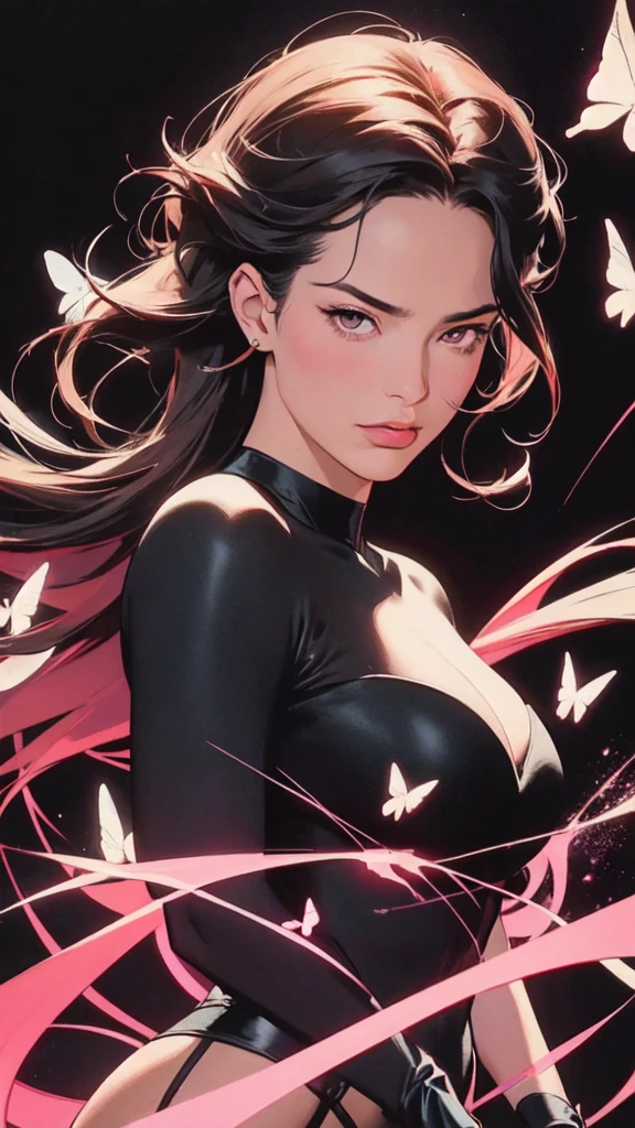 fullbody, portrait Illustration of PSYLOCKE from x-men, an beatiful japanese girl in fight pose envolve in a energy pink aura, little butterflies made of purple energy plasma; dark background, psylocke, realistic, photo-realistic, 8k, highly detailed, full length frame, High detail RAW color art, piercing, diffused soft lighting, shallow depth of field, sharp focus, hyperrealism, cinematic lighting Art by Frankenthaler, Cassatt, O'Keeffe, Vigée Le Brun, Alma Thomas, Gentileschi, Barbara Kruger, Lavinia Fontana, Dutch view, full body shot with Cannon EF 35mm f/1.4L II USM Lens