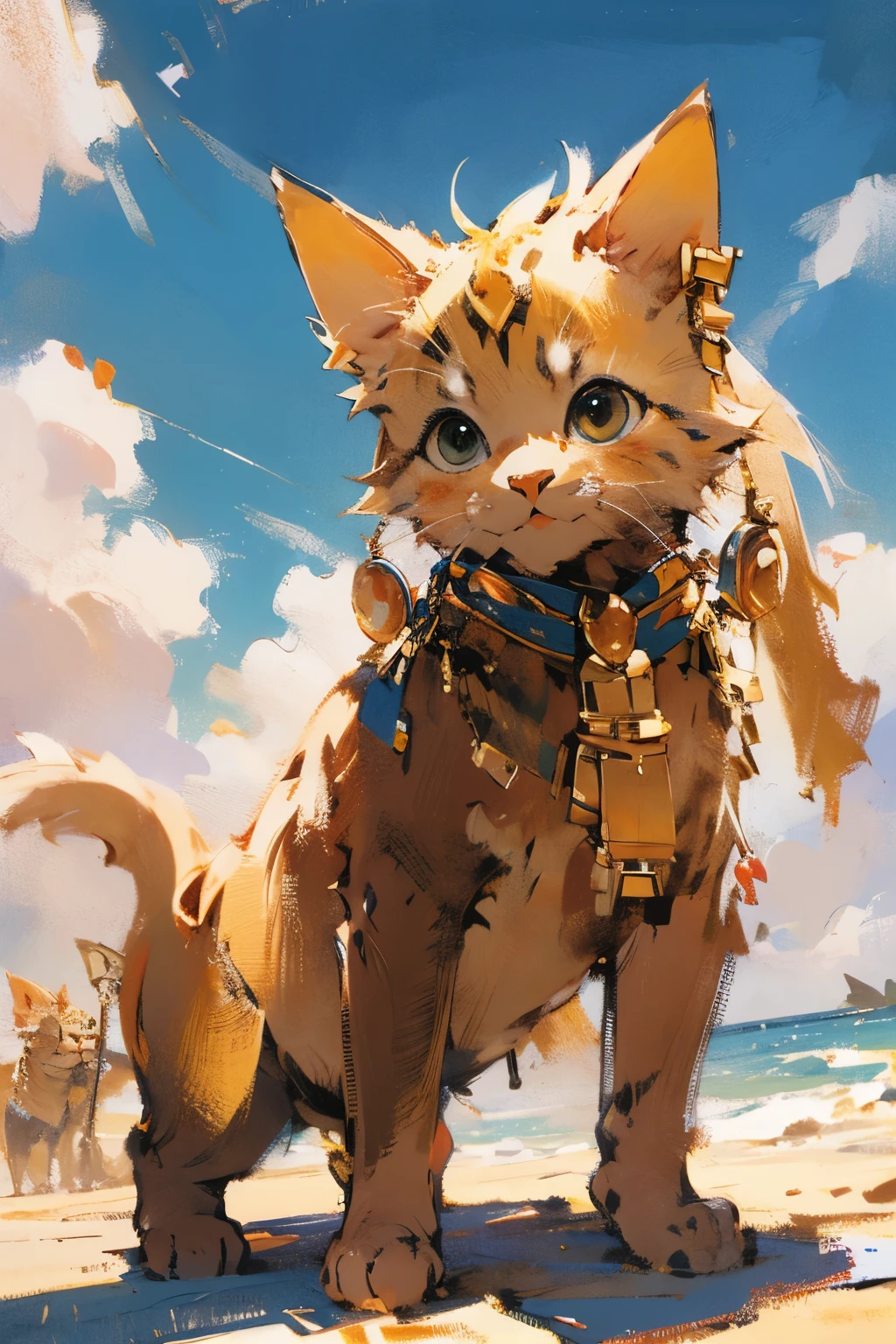 ARTWORK OF A GOLDEN EGYPTIAN KITTY IN THE SANDS