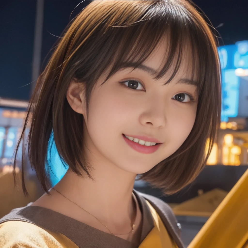 (1 ultra cute japanese girl, short hair:1.5), part-time job at a bar,detailed face, ultra detailed eyes, incredible beautiful eyes, symmetry dropped eyes, no makeup, big smile,Enthusiastic belly laugh, open mouth, best quality, 4k, 8k, highres, masterpiece, ultra-detailed, realistic, photorealistic, photo-realistic, HDR, UHD, studio lighting, ultra-fine painting, sharp focus, physically-based rendering, extreme detail description, professional, vivid colors, bokeh