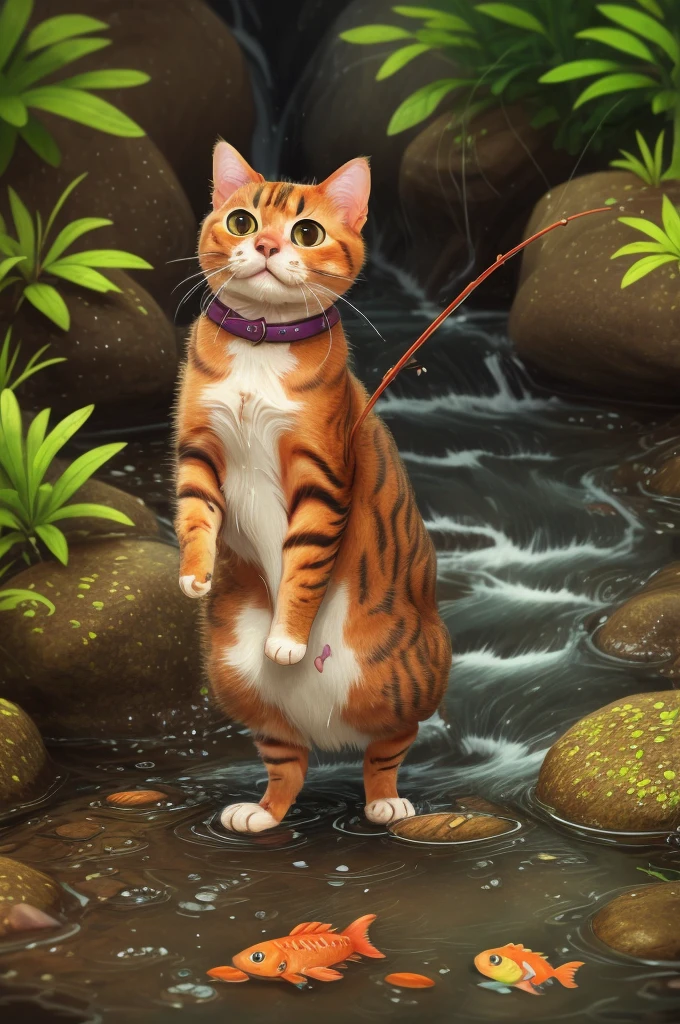 a cat, fish, Small streams,4k HD,Ultra-clear,tasty,expression