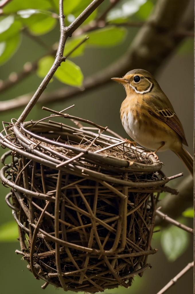 Create a clip of an Ovenbird arriving at its nest