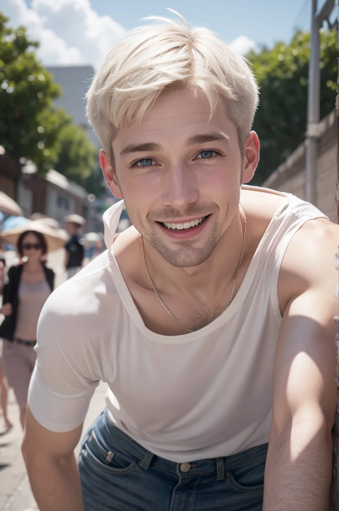 A happy short hair white man inspired by the pull of playfully 2 with the scene of a new emotion