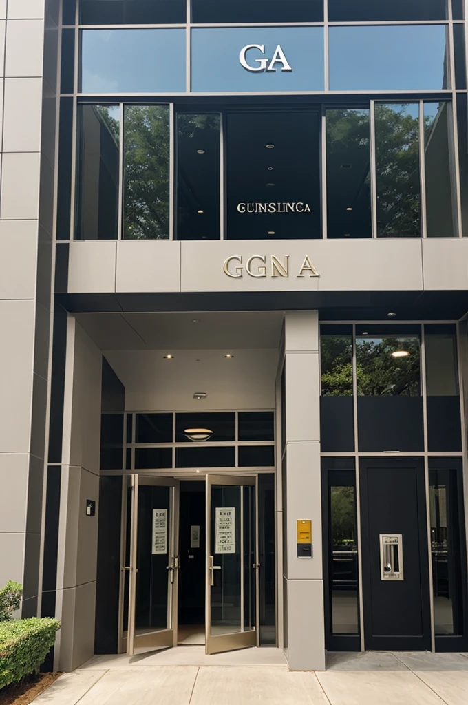 Simple business building that has the initials at its entrance: gca