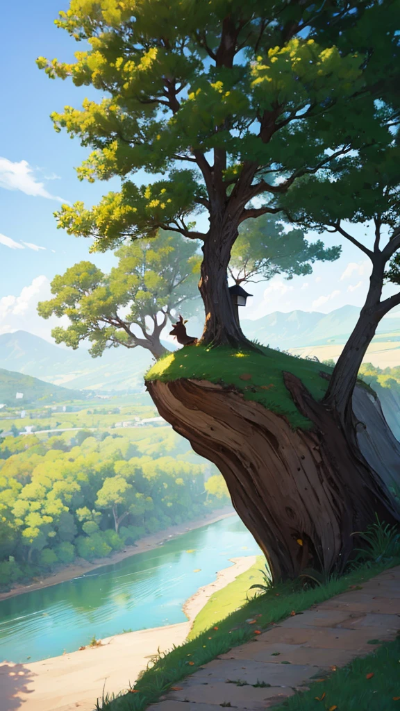 A heart-shaped tree stands on top of a hill