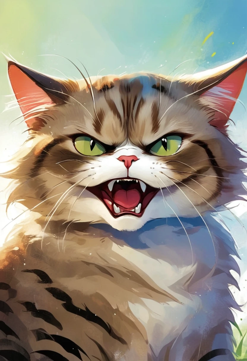 comics, A humor and Expressive cartoon of an angry cat, permanent, humor, Expressive, angry,