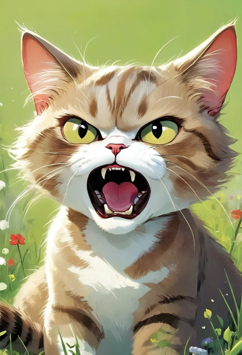 comics, A humor and Expressive cartoon of an angry  cat, permanent, humor, Expressive, angry,