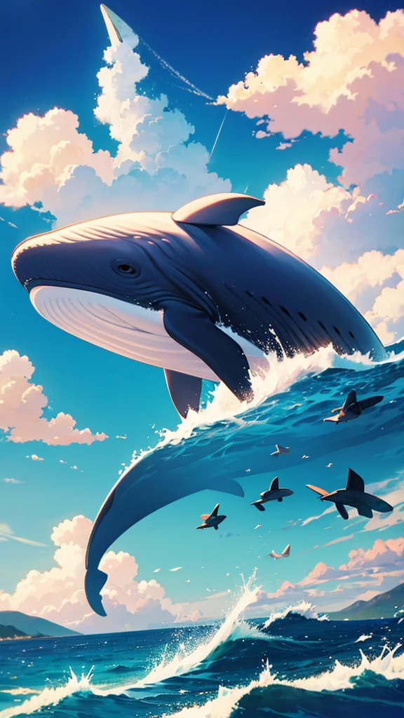 A whale cloud floats above the ocean