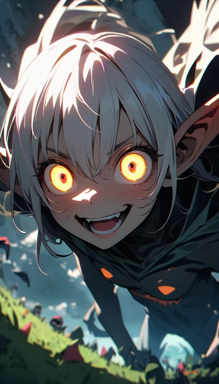 (8K, RAW photos, best quality, masterpiece: 1.4), (((Goblins))),Ultra-high resolution, Extremely detailed, light, Upper body close-up, 阴森的Goblins, White eyes, (Eyes of fear, Eyes are bright:1.2), horrifying,dark, High-quality shadows, Natural Lighting, (White highlights:1.2), night, cloudy day, (at home:1.2), (Floating:1.2)
