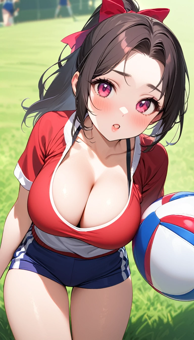 {{{{{16k,Ultra High-resolution realistic photograph of neat virgin first-year junior high school girl's in School-designated gym uniform with junior high ribbon as pretty as a actress in Grass schoolyard, She's in the first year of middle school, but she's too well developed, her cleavage tits are too beautiful, Her bra is showing through under her gym clothes, She's a virgin but she's popular popular popular and she just has an aura of being popular}}}}},{{Extremely detailed}},{{{{{dye her cheeks flush and integrated her head pure small, thick lips, Enchanting thick gross idol's Lips, She's a volleyball player so she has big boobs}}}}},{{{{{dark colored bang ponytail hair}}}}},{{{{{She get more attractive and smoother her body, her expression and appearance are transformed into that of a pure, Her white tits are so fluffy, and are depicted in great detail, but her sex appeal from her cleavage fills the schoolyard, her bodyline and tits and hips are getting cuter and cuter, She has been reborn as a pretty one-in-a-thousand-year girl with a sparkling aura of cuteness}}}}}