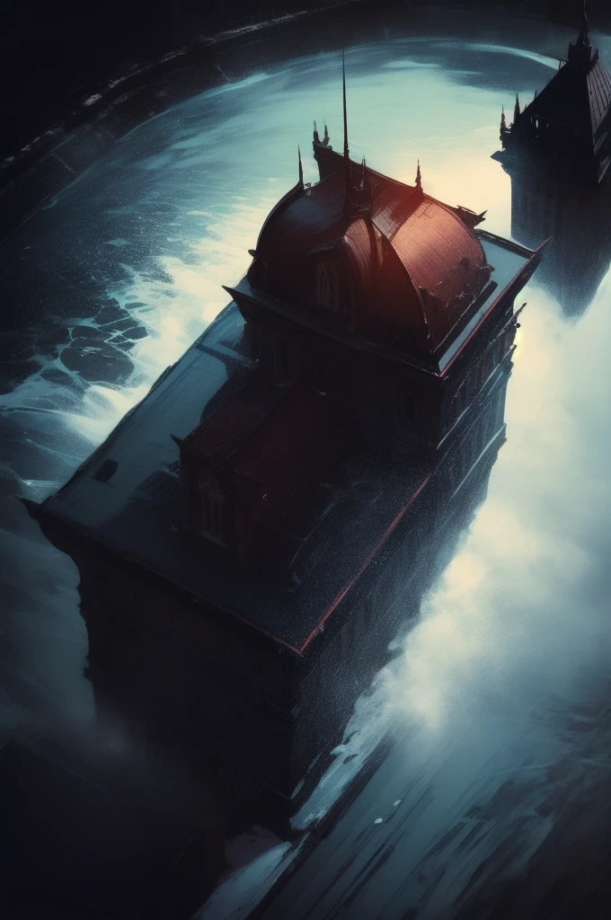 High-resolution wallpapers, Shining arcs and metallic strands of light on the frozen surface of a lake, Movie poster style and high definition top view photography, Game of Thrones style, Unpleasant, Horror, Scary look, Ultra-high resolution, 8K resolution, Balanced, High Dynamic Range Color, Strong Highlights