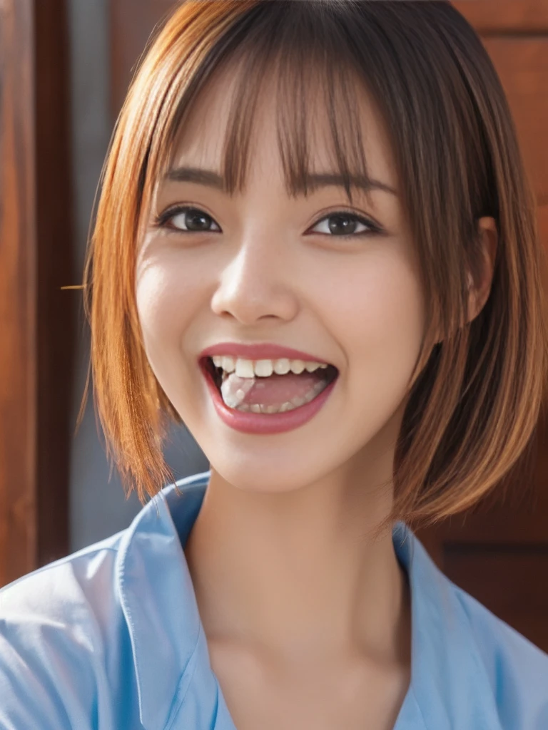 (Sexual climax:2.0),short hair,Part-time job at a bar,(Wearing laced negurije slim fit:2.0),28 year-old,(1 Ultra cute Japan girl:1.5),(Detailed face,ultra detailed eyes, incredible Beautiful eyes,charming eyes,symmetry dropped eyes:2.0),(No Makeup,Enthusiastic belly laugh,open mouth wide,slender body:2.0)best quality, 4k, 8k, highres, masterpiece, ultra-detailed, realistic, photorealistic, photo-realistic, HDR, UHD, studio lighting, ultra-fine painting, sharp focus, physically-based rendering, extreme detail description, professional, vivid colors, bokeh