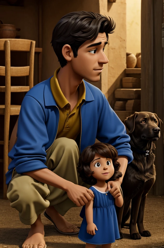 You have 3 animated characters, a boy named Gabriel and his mother called Ana and a dog named Quira. 
