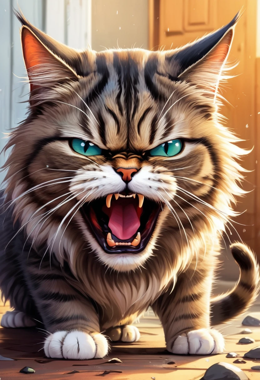 comics, A humor and Expressive cartoon of an angry  cat, permanent, humor, Expressive, angry,