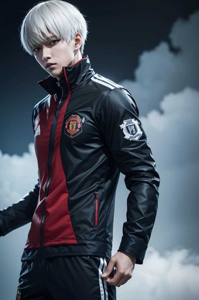 Ken Kaneki(Tokyo Ghoul) com o uniforme do Manchester United em um campo