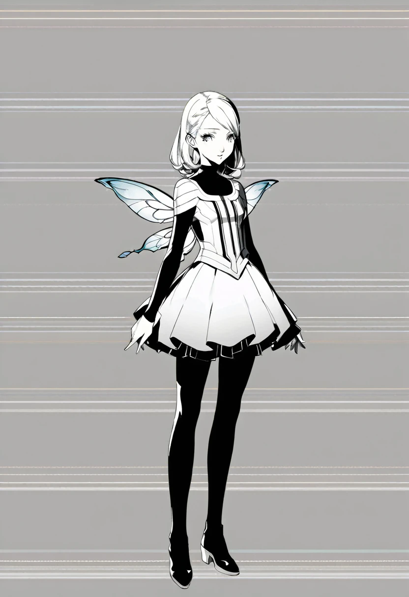 A woman in a white dress and black shoes stands in front of a white wall, Full body fairy, Full body portrait, Official Character Art, Wearing white clothes, Cute anime girl in a beautiful skirt, Full body portrait, Full body illustration, Full body portrait, anime Full body illustration, Official character illustrations, High quality color sketch