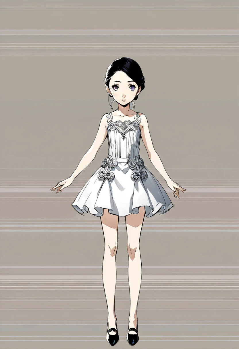 A woman in a white dress and black shoes stands in front of a white wall, Full body fairy, Full body portrait, Official Character Art, Wearing white clothes, Cute anime girl in a beautiful skirt, Full body portrait, Full body illustration, Full body portrait, anime Full body illustration, Official character illustrations, High quality color sketch