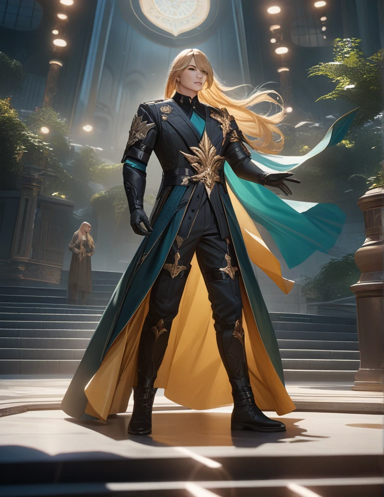Luocha de Honkai Star Rail, beautiful boy with long gold hair wearing clothes inspired by the zodiac Virgo sign, symbols with the zodiac sign virgo, holding a white liliums, standing in a garden with the Honkai Star Rail architecture in the background, cinematic lighting, Very detailed, photorealist, 8k, (Best Quality, 4k, 8k, high resolution, Masterpiece:1.2), ultra detailed, (realist, photorealist, photo-realist:1.37), HDR, UHD, studio lighting, ultrafine paint, sharp focus, physically based rendering, extreme detailed description, professional, vivid colors, bokeh