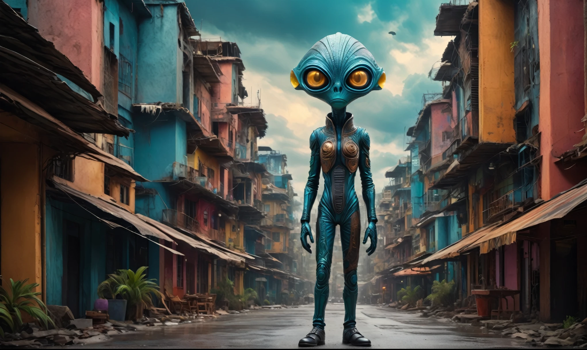 full-body-shot,niobium Manganite (The Alien Entity:Caribbean:0.5), wants eat,survival in criminal city of future,Cinematic,soft colors, Technicolor,natural skin textures, hyper realism, hyper detailed,Extremely detailed,High contrast,Masterpiece,Realistic,Ultra Detailed, intricate details,realistic humid leather,extremely intricate,Epic Realistic, cinematic style,irina yermolova,high contrast,HDR,extremely detailed, [deep night landscape],masterpiece,intricate details,faded,eyes extremely detailed, high detailed eyes,8k resolution,RAW,retina, Nikon Z9
