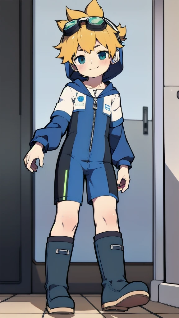 Two-dimensional boy,One-piece mountaineering suit,trumpet,Cow ears,Put the headphones on your head,stand up,goggles,sports shoes,Slim,Happy,Sailor collar