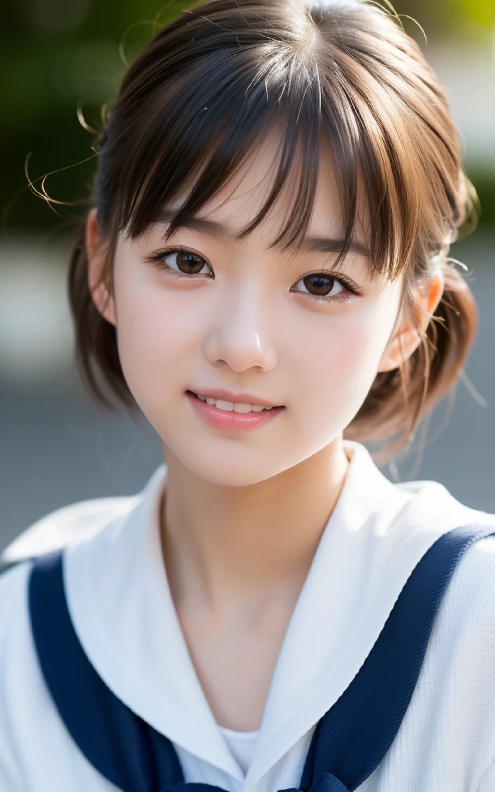(Photo Real:1.4), (hyper realisitic:1.4), (Smooth lighting:1.05), 1 girl, , sailor suit, (sad:1.4), Close-up of the face, 22 years old, Soft lighting, Back lighting, (cheerfulness:1.2), (Finest Real Textured Skins), Narrow-eyed, Super fine face, Gravure Idol Pose, glowy skin, retinas, Anatomically correct, acurate, Super Detail, Textured skin, High quality, high details, Best Quality, High resolution, bangs
