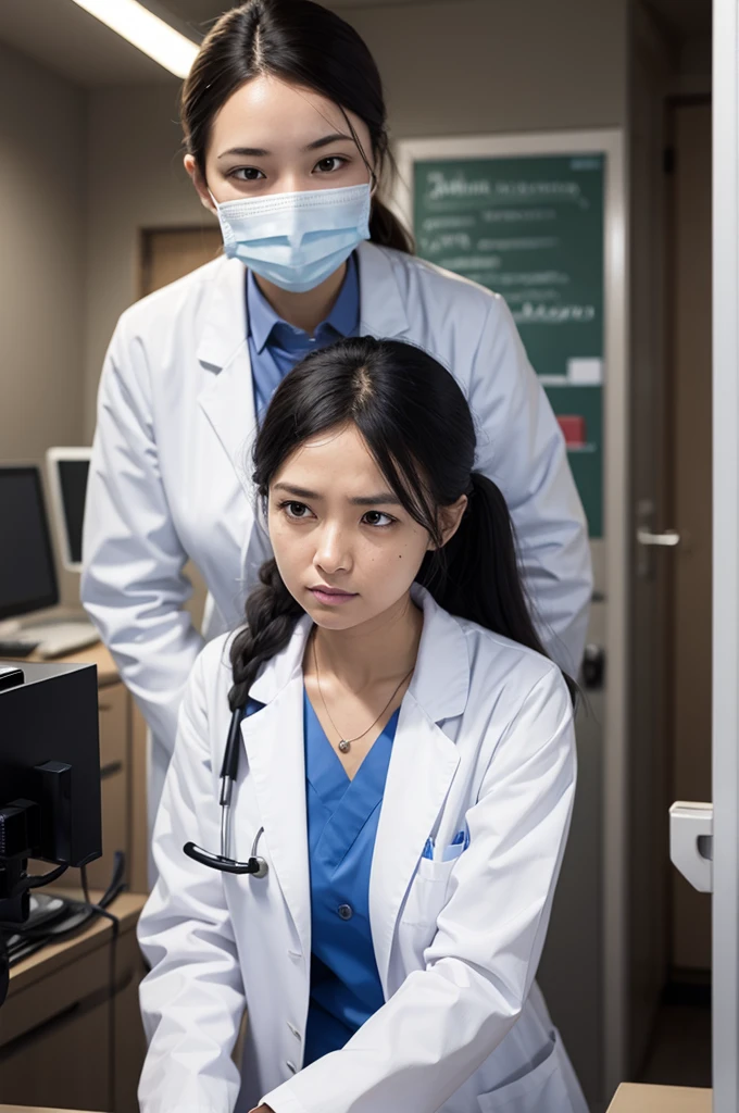 A beautiful Japanese girl with fair skin and angelic features..... She is a teenager、Looks like a slender middle school student. The girl is wearing a ballet costume, tome&#39;a little embarrassing for her. She has a childish appearance with a flat chest. The stage is a hospital, especially in pediatric wards. The doctor is conducting a medical examination of the girl, Includes genital examination. The atmosphere inside the hospital is professional and clean..... The girl is a little nervous about the vaccination she is about to receive..... The artwork is、Must be realistic, Highly detailed photorealistic quality, high resolution render。. Color palette should be soft and pastel, Gives a cute and innocent atmosphere. Lighting should be balanced and natural, Beautifully illuminate the scene.、Show nipples、put on underwear、Underpants１becomes a sheet、Flipping through underwear、Pained look、receive an injection、Hold the knife、Rehabilitation、scary male doctor