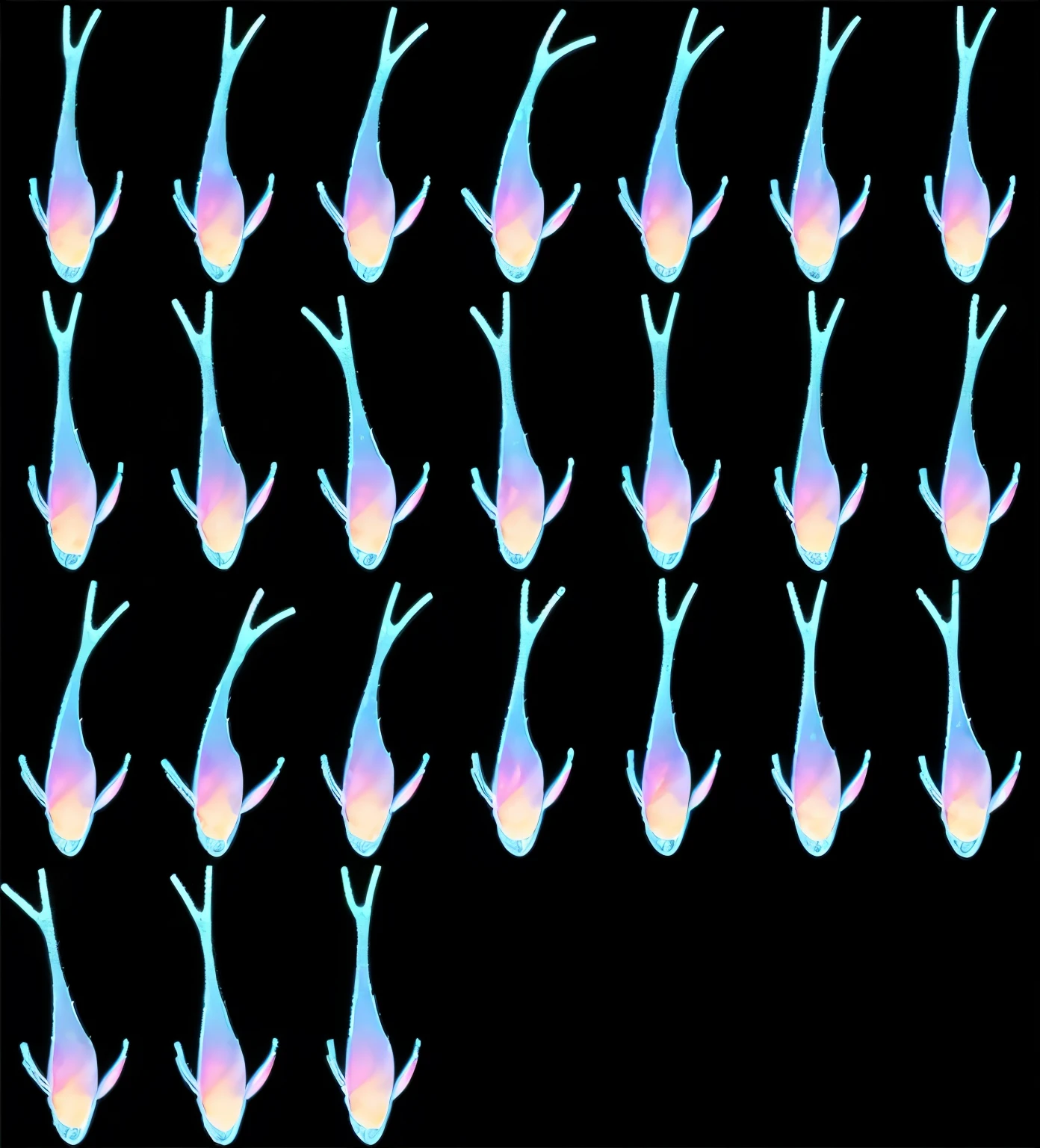 Close up of a bouquet of blue and pink flowers, Fish in the ocean sparkle, Fish swimming, Fish, Sea Elves, Koi floating in space, Glowing Elf, kill, Soft bioluminescent film, Many Legs, Bioluminescent organisms, Soft rainbow film, Holographic creatures, Fish swim