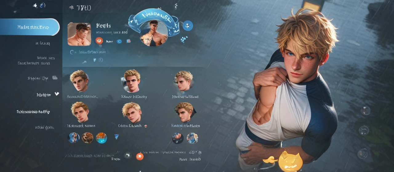 8k,score_9,score_8_up,score_7_up, yaoi, 1boys,gay, detailed, very short hair, blonde hair, freckles, blue eyes, freckles, freckles on body, muscle wide shoulders, muscle pecs, abs, vascular biceps and triceps,flanel shirt, cute, blondlust, boyish face, cute face,above perspective, looking at viewer, rain, cloudy sky, rain street