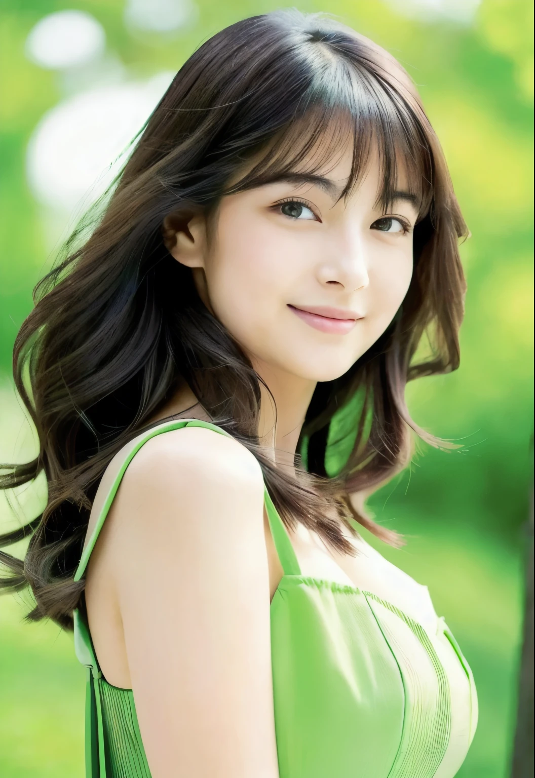 a close up of a woman in a green dress posing for a picture, young sensual gravure idol, young pretty gravure idol, realistic young gravure idol, young gravure idol, young skinny gravure idol, magazine photo, sophisticated gravure idol, girl cute-fine-face, by Kinichiro Ishikawa, realistic sensual gravure idol