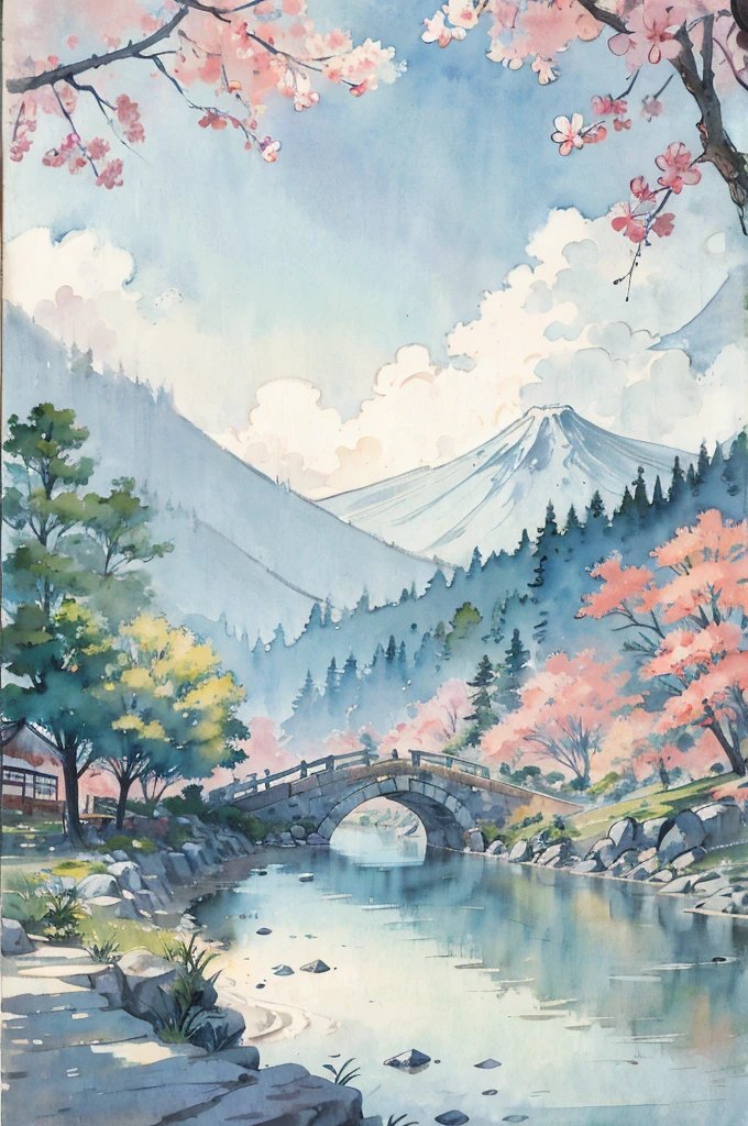 Old-fashioned Japanese townscape in summer、Nostalgic、watercolor