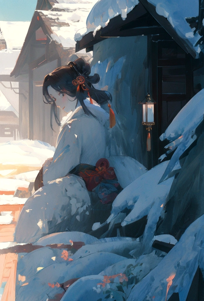 Chinese painting, snow background,