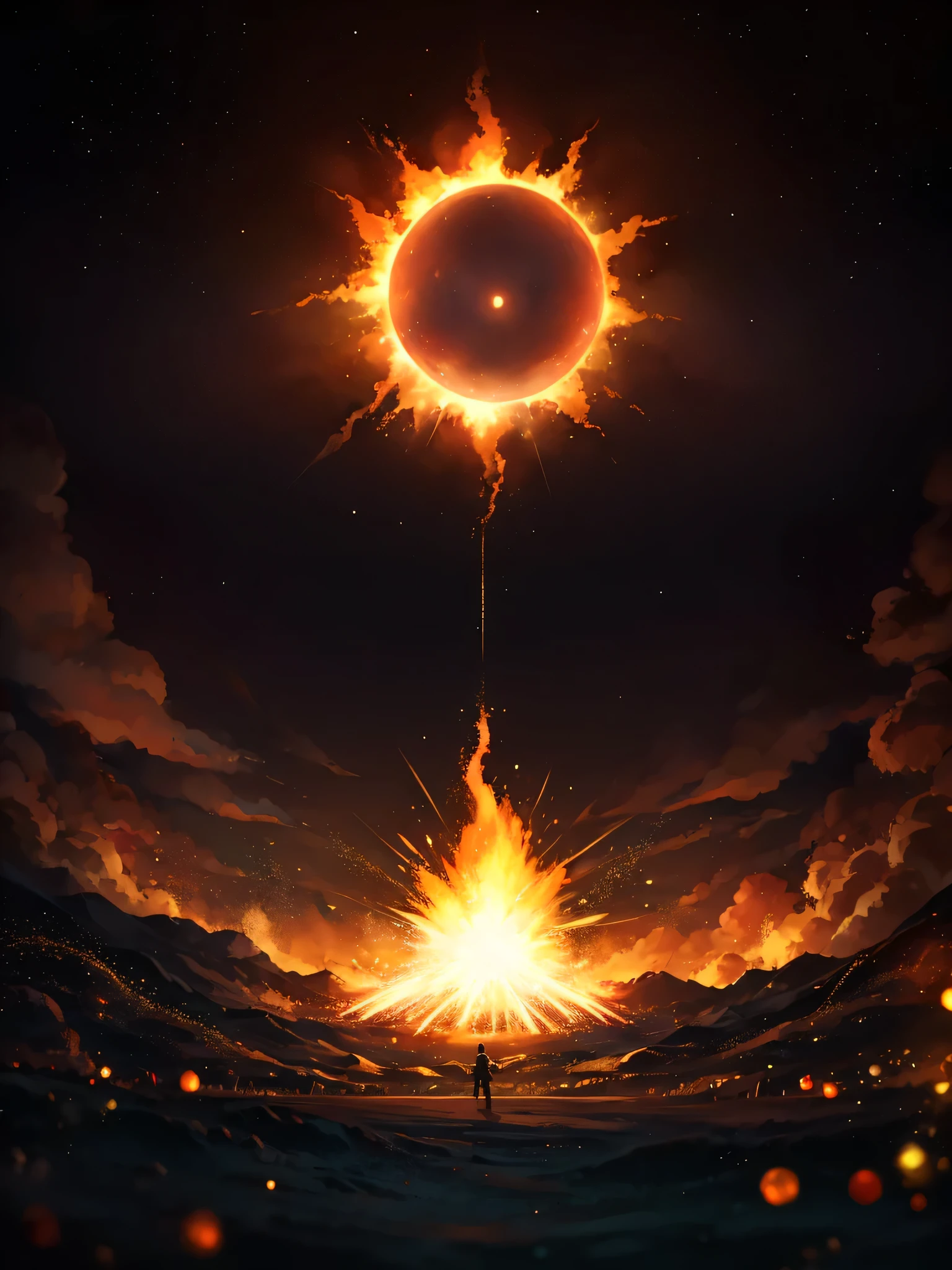 hallucination, daydream , nightmarish , bokeh , Prohibited Game , A big explosion behind