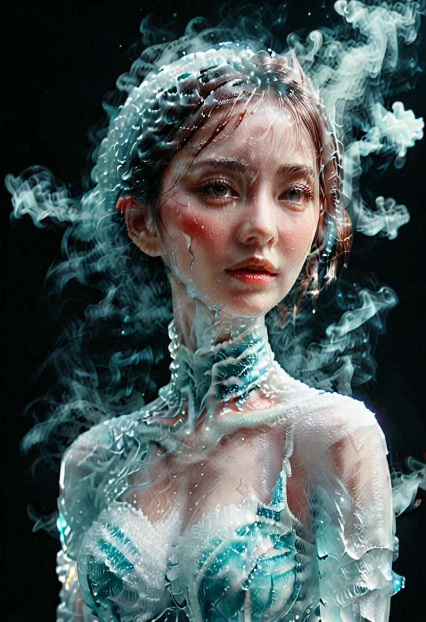 a woman,ice, smoke