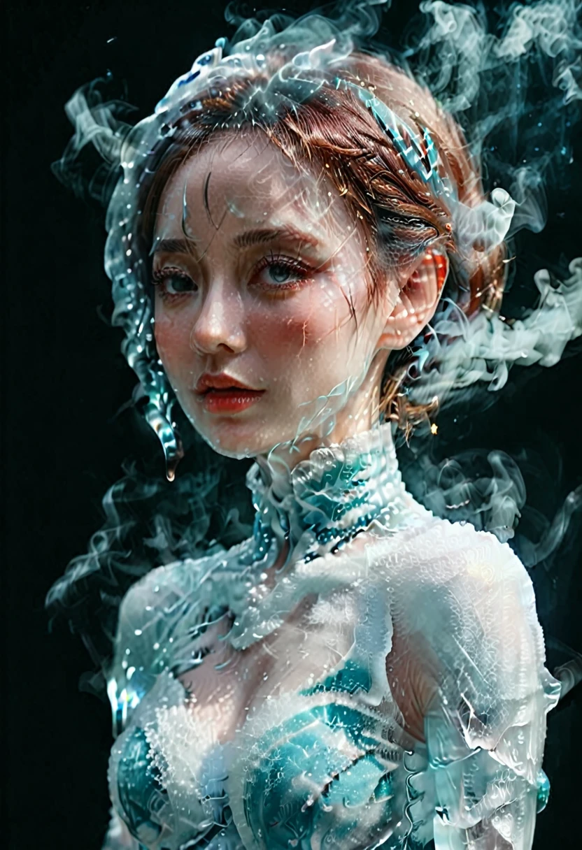 a woman,ice,  smoke