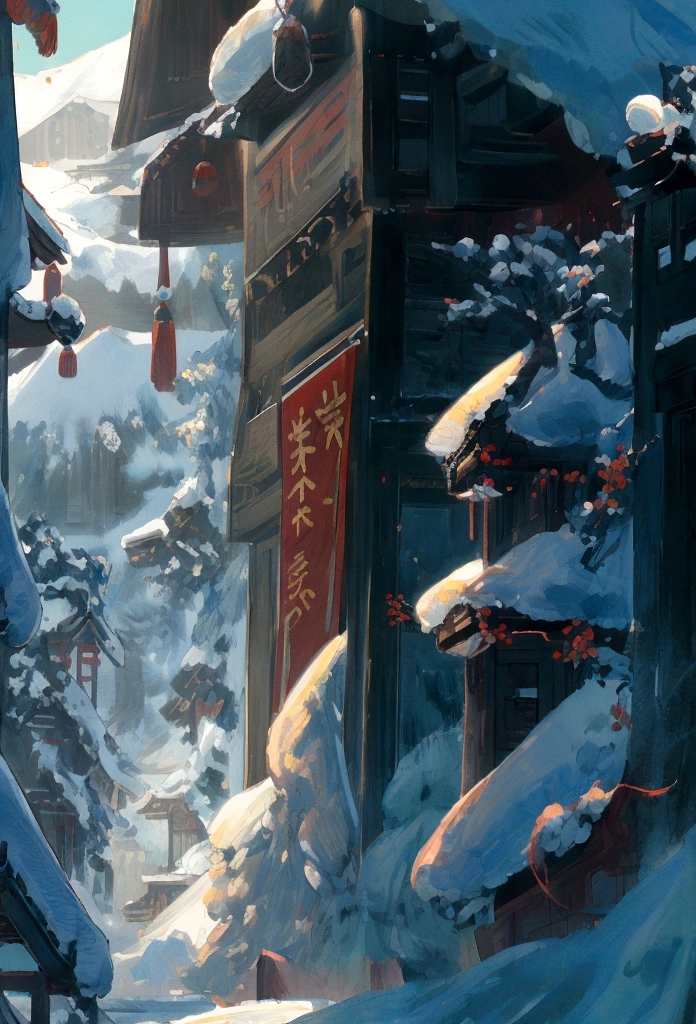 Chinese painting, snow scene in forest