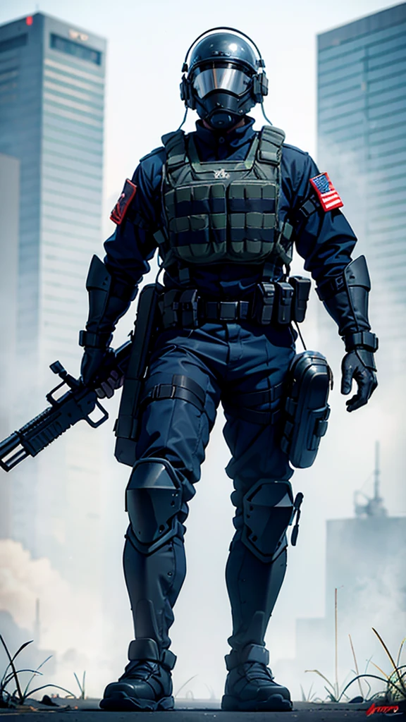 armed guard with helmet and riot shield looking angry at me