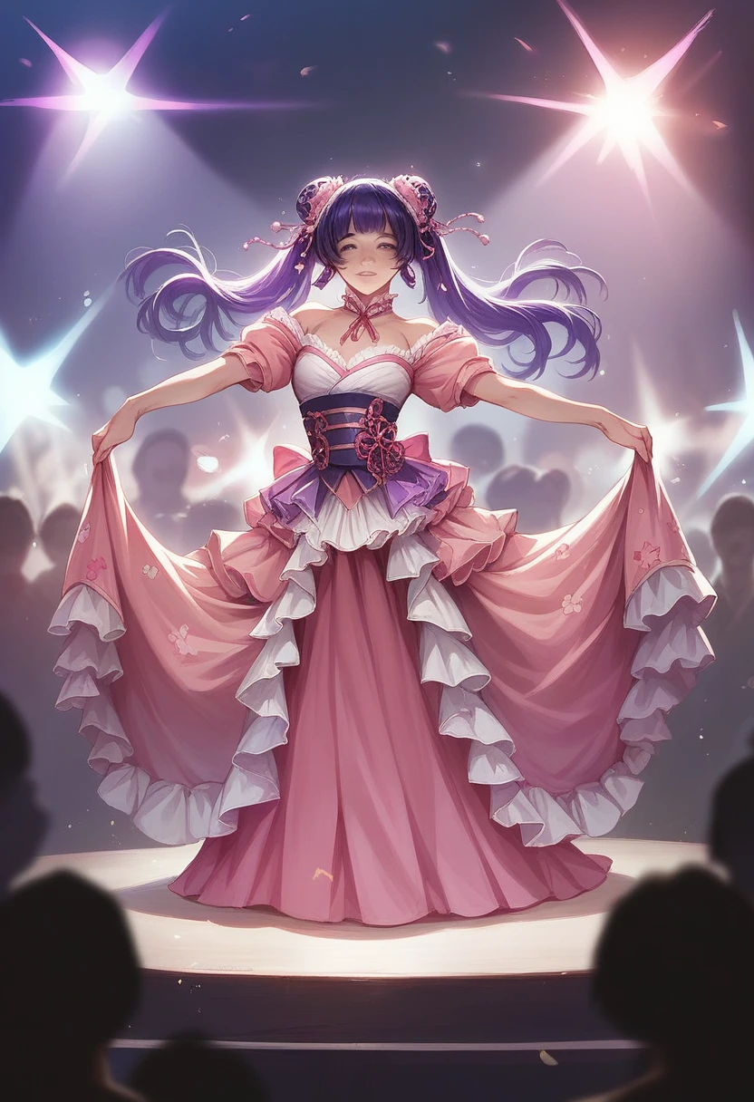 Girl Idol,
pink japanese idol costume,purple,
stage,Performance Site,Bokeh,
8K,RAW Photos,Highest quality,masterpiece,Realistic,photo-Realistic,