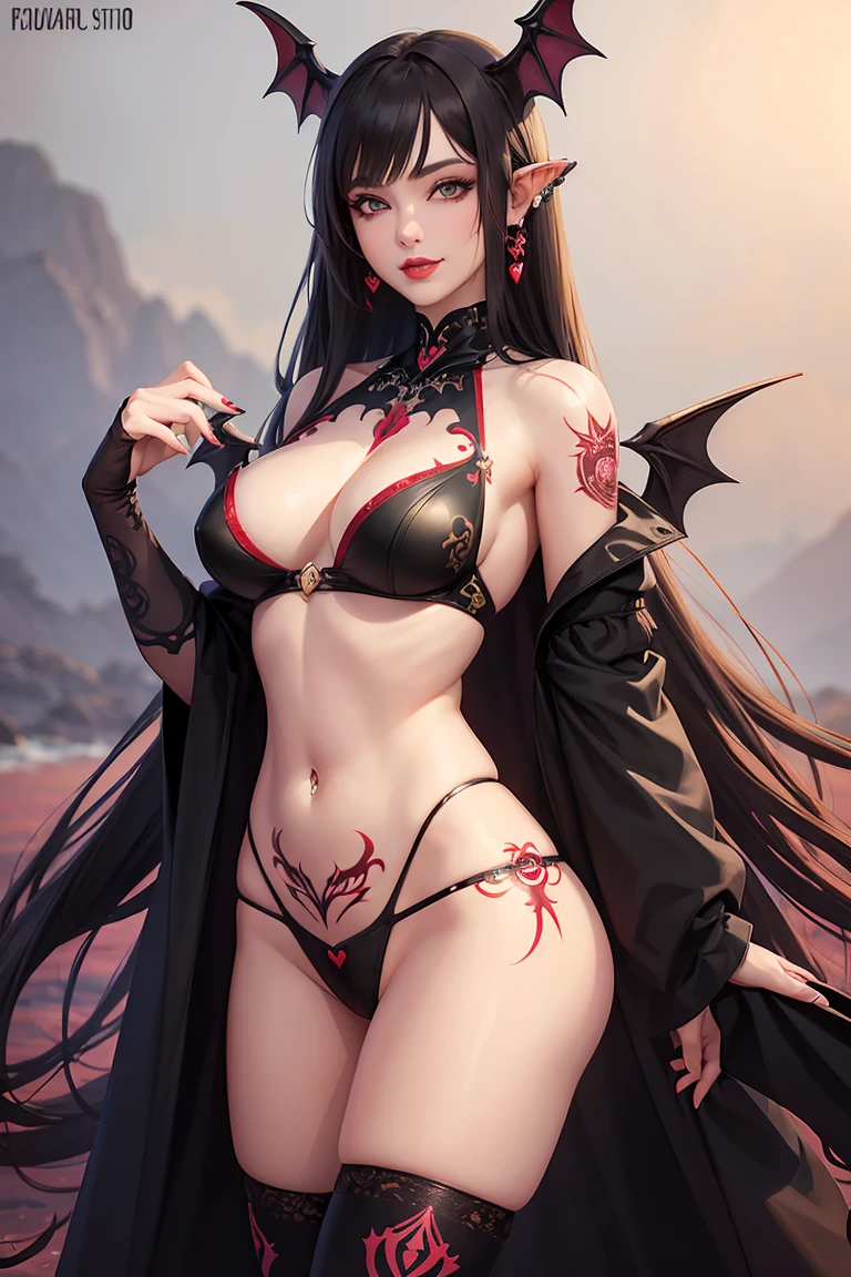 Fine、(The best illustrations)、8k UHD resolution、intricate-detail、top-quality、realisitic、ultra-detailliert、The best lighting、Best Shadows、Soft lighting、Ulutra HD、Dungeon and Dragon、caves、Dungeon、 A Necromancer、natta、Dark style、Succubus、Devil's Daughter、Bat Wings，(((Demon Horns)))、((((black-rimmed round glasses))))、(((Colossal tits)))、(Devil's Tail)、(red eyes glowing:1.6)、​masterpiece、beautiful countenance、Tindall Effect、photos realistic、(High Detail Skins:1.2)、8KUHD、Digital SLR、hightquality、a picture、hight resolution、 absurderes、Ponytail distortion、best ratio four finger and one thumb、女の子1人、hair adornments、Red sparkling gemstone necklace、jewely、Beautiful expression、Body Up、Large breasts emphasis、Toned waist、Wide buttocks、Tindall Effect、Photorealsitic、(High Detail Skins:1.2)、