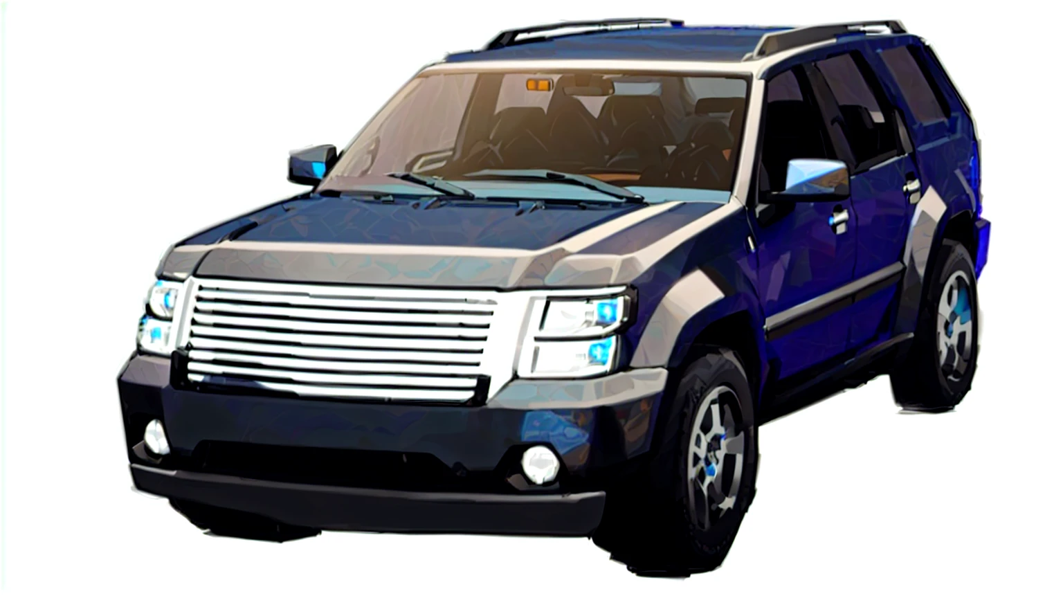 Alafed SUV with blue top and black roof, vehicle profile, Vehicle concept photos!!, full view of a car, tundra, author：Alan Jones, Traffic design renderings, Vehicle illustration, No hood | | Realistic shadows, Digital Art - N 9, 2 0 0 0, 2000, steel gray body, Bump maps, a car, Full Vehicle