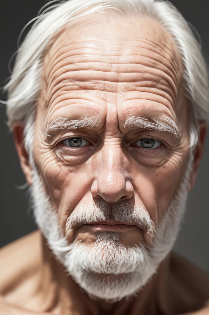 ((best quality)), ((work of art)), (detailed), perfect face Old white man's head leaning on the ground, expression of defeat, full picture, White background