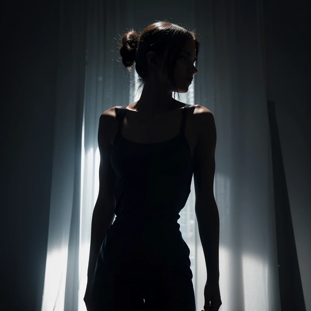 Please generate an image with the following details:
**Silhouette Concept:**
- A 3D silhouette of a character, emphasizing a sense of depth and dimensionality.
- Incorporate elements of light, such as glowing edges or internal light sources, to highlight the form of the silhouette.
- Add reflective effects, possibly on the surface of the silhouette, to enhance the impression of light interaction.
- The overall image should convey a sense of resonance, as if the light and reflections are vibrating or pulsing through the silhouette.
**Mood and Style:**
- The image should have a futuristic or ethereal feel.
- Use a dark background to make the light and reflections stand out more vividly.
- Consider using cool tones like blues, purples, or whites for the light elements to create a striking contrast.
**Specifics:**
- The silhouette should be humanoid, with recognizable but not overly detailed features.
- The light elements can be either static or dynamic, giving a sense of motion or energy.
This should result in a visually captivating and atmospheric image that highlights the interplay between light, reflection, and the 3D form of the silhouette.