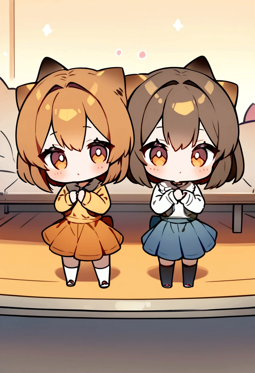 List of illustrations of cute tortoiseshell cat poses, chibi characters, display several side by side, cute colors and poses, best image quality